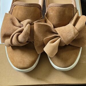 UGG Tan Suede Flats with Bow Accent